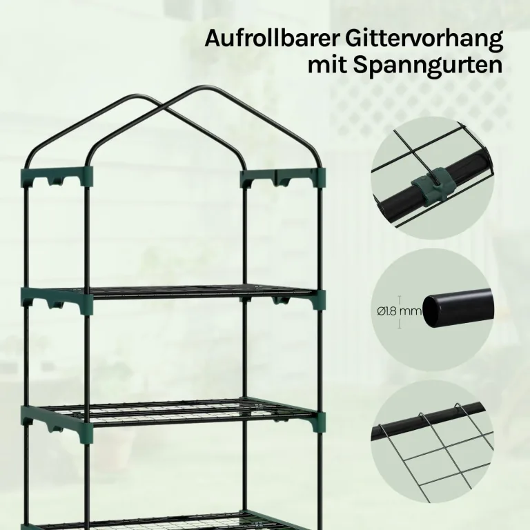 WOLTU Gewächshaus, Foliengewächshaus für Balkon Garten Terrasse, Tomatengewächshaus mit 4 Ablagen Tür, Winterfest stabil platzsparend, 69 x 158 x 49 cm, Weiß – Bild 6