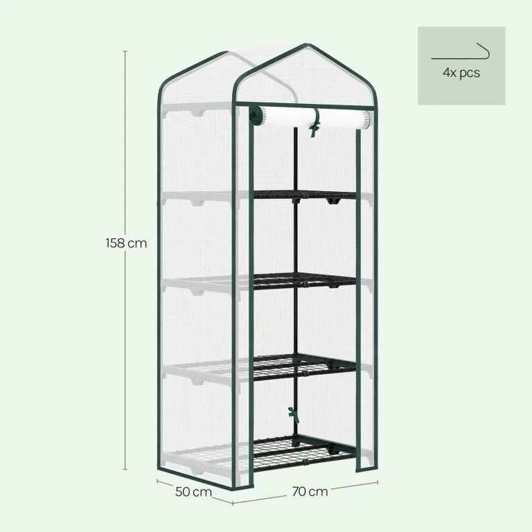 WOLTU Gewächshaus, Foliengewächshaus für Balkon Garten Terrasse, Tomatengewächshaus mit 4 Ablagen Tür, Winterfest stabil platzsparend, 69 x 158 x 49 cm, Weiß – Bild 9