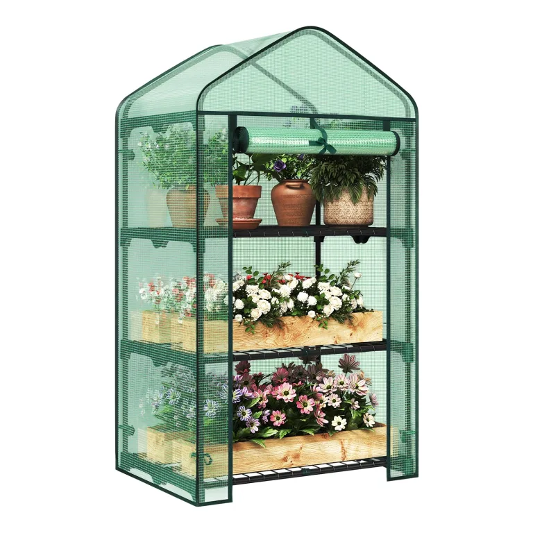 WOLTU Gewächshaus, Foliengewächshaus für Balkon Garten Terrasse, Tomatengewächshaus mit 4 Ablagen Tür, Winterfest stabil platzsparend, 69 x 158 x 49 cm, Weiß – Bild 10