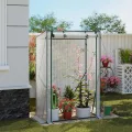 WOLTU Foliengewächshaus Tomatengewächshaus, PE-reissfeste, wasserdichte Plane mit Rolltor, für Garten, Terrasse, Hinterhof, 100x50x150/136cm, Weiß - Thumbnail 3