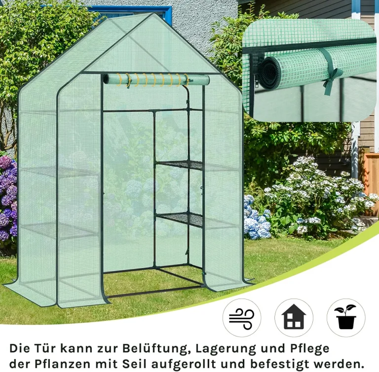 WOLTU Foliengewächshaus Tomatengewächshaus Treibhaus Gartenhaus Frühbeet Tomatenhaus Gemüse Gewächshaus Grün 143x73x195 cm – Bild 2