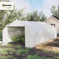 Outsunny Gewächshaus Gartentunnel Abm. 6 x 3 x 2 m Tür + 8 aufrollbare Fenster Stahl Plane PE hochdicht Weiß - Thumbnail 2