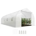 Outsunny Gewächshaus Gartentunnel Abm. 6 x 3 x 2 m Tür + 8 aufrollbare Fenster Stahl Plane PE hochdicht Weiß - Thumbnail 10