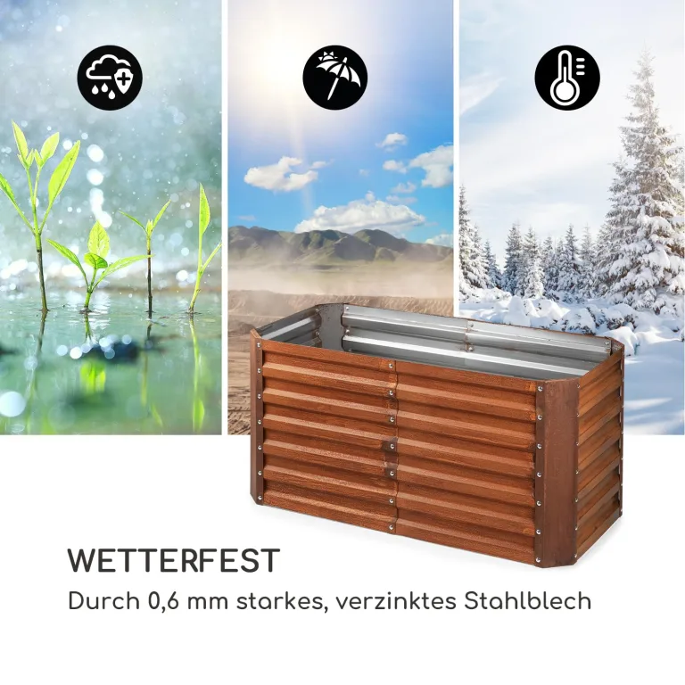 blumfeldt Rust Grow Hochbeet Gartenbeet, verzinktes Stahlblech, Materialstärke: 0,6 mm, einfache Montage, Rost-Finish, 120 x 60 x 60 cm (BxHxT), Rost – Bild 6