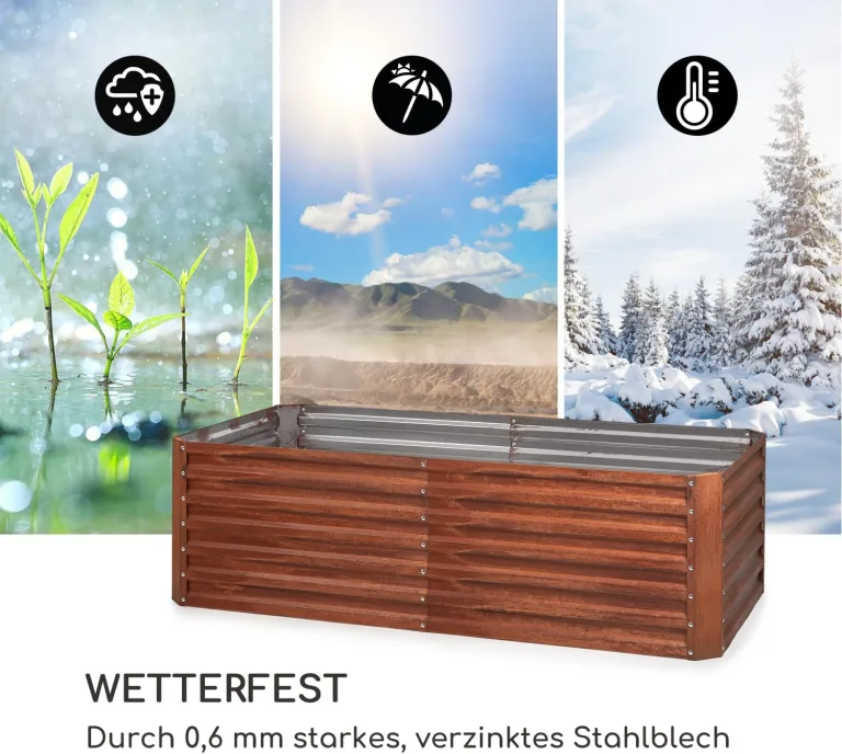 blumfeldt Rust Grow Hochbeet Gartenbeet, verzinktes Stahlblech, Materialstärke: 0,6 mm, einfache Montage, Rost-Finish, 200 x 60 x 100 cm (BxHxT) Rost – Bild 7