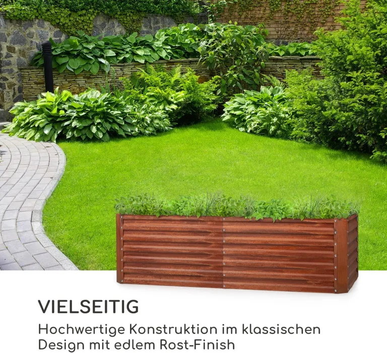 blumfeldt Rust Grow Hochbeet Gartenbeet, verzinktes Stahlblech, Materialstärke: 0,6 mm, einfache Montage, Rost-Finish, 200 x 60 x 100 cm (BxHxT) Rost – Bild 3