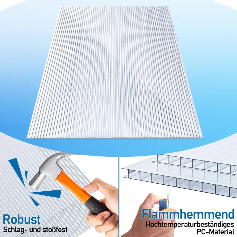 14x Polycarbonat Hohlkammerstegplatten (60.5 x 121cm) 4mm | 10,25 m² Doppelstegplatte für Gewächshaus, Garten Treibhaus Ersatzplatten – Bild 3