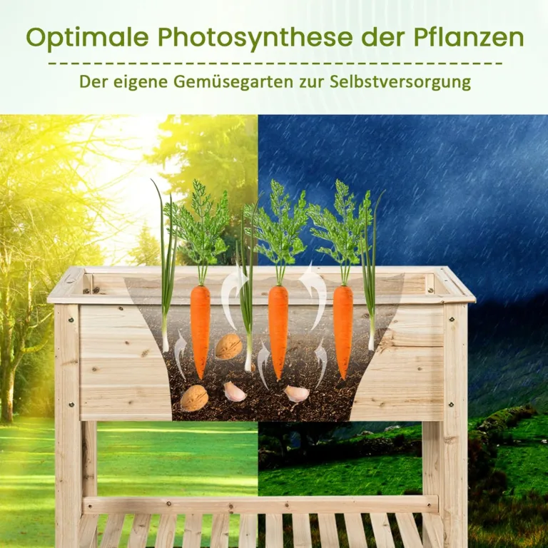 GOPLUS Hochbeet ohne Rollen, Gartenbeet mit Ablage & Abflusslöcher, Pflanzbeet aus Tannenholz für Garten & Terrasse, Natur (ohne Rollen, 92x41x81cm) – Bild 3