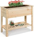 GOPLUS Hochbeet ohne Rollen, Gartenbeet mit Ablage & Abflusslöcher, Pflanzbeet aus Tannenholz für Garten & Terrasse, Natur (ohne Rollen, 92x41x81cm) - Thumbnail 1