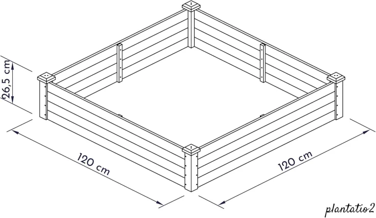 Große Hochbeet-Umrandung aus Holz für Garten Terrasse, Pflanzbeet Bausatz XL quadratisch, Blumenbeet Kräuterbeet Beetumrandung niedrig deko, 120 x 120 x 26,5 cm, weiß grau anthrazit – Bild 6