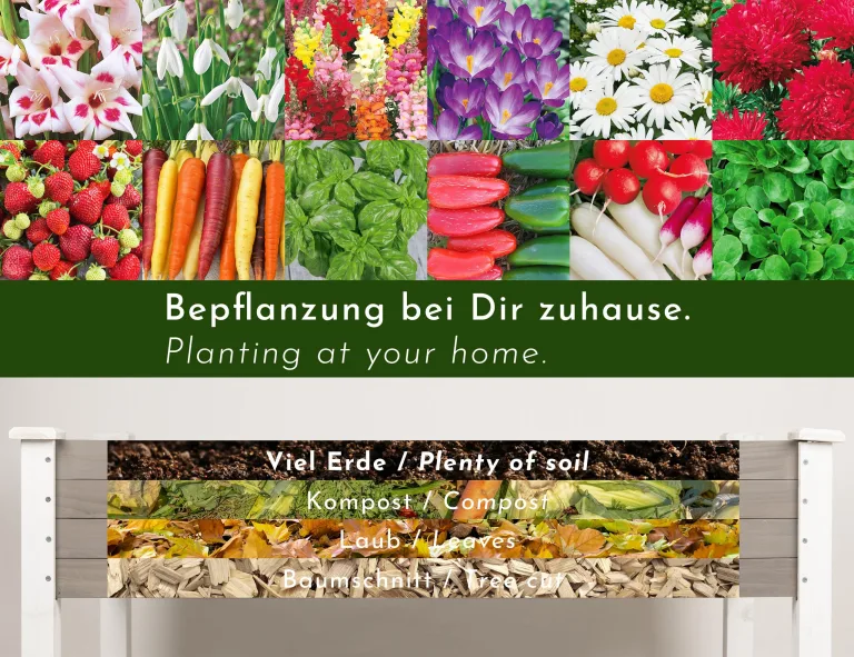 Großes Hochbeet aus Holz für Garten Balkon Terrasse, Pflanzkasten Bausatz XL rechteckig schmal mit Vlies-Folie, Kräuterbeet Pflanzenkasten, 124 x 63 x 75 cm, weiß grau anthrazit – Bild 5