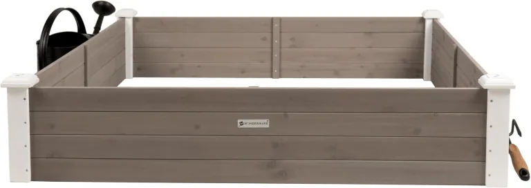 Großes Hochbeet aus Holz für Garten Balkon Terrasse, Pflanzkasten Bausatz XL rechteckig schmal mit Vlies-Folie, Kräuterbeet Pflanzenkasten, 124 x 63 x 75 cm, weiß grau anthrazit – Bild 8