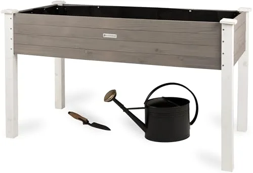 Großes Hochbeet aus Holz für Garten Balkon Terrasse, Pflanzkasten Bausatz XL rechteckig schmal mit Vlies-Folie, Kräuterbeet Pflanzenkasten, 124 x 63 x 75 cm, weiß grau anthrazit – Bild 9