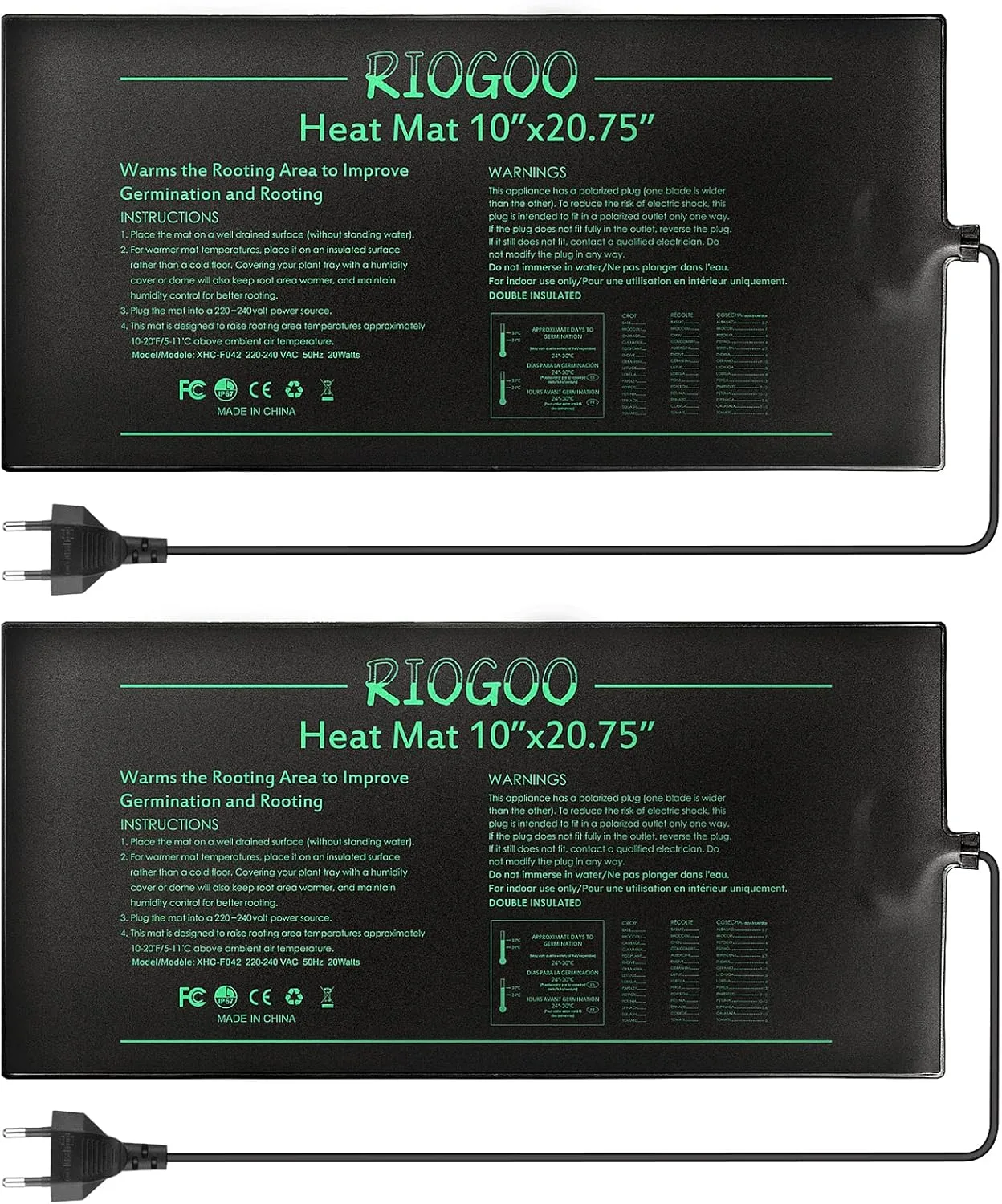 RIOGOO Heizmatte Wärmematte für Sämling Germination und Haustier,Wasserkultur-Samen-Reptil-Betriebsheizungs-Auflage mit Abschaltschutz sicher und haltbar 24 * 52cm CER bestätigt - Bild 1