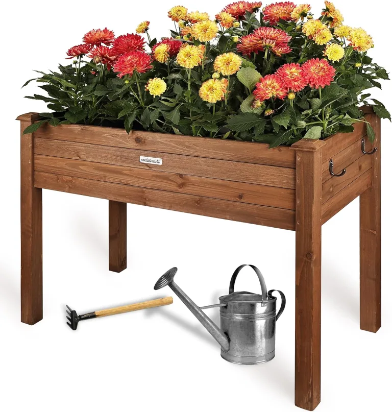 needs&wants® Großes Hochbeet aus Holz für Garten Balkon Terrasse, Pflanzkasten Bausatz XL rechteckig schmal mit Vlies-Folie, Kräuterbeet Pflanzenkasten deko, 121 x 63 x 75 cm, dunkel-braun – Bild 8