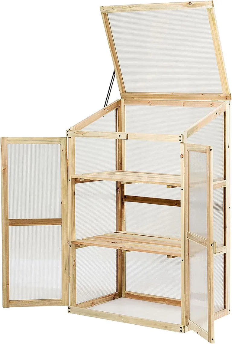 GIANTEX Frühbeet Mini-Gewächshaus, Frühbettkasten Treibhaus Holzrahmen, Bettkasten mit geneigtem Dach, Gewächshaus Pflanzenbeet für Garten Balkon (60x45x100 cm) – Bild 1