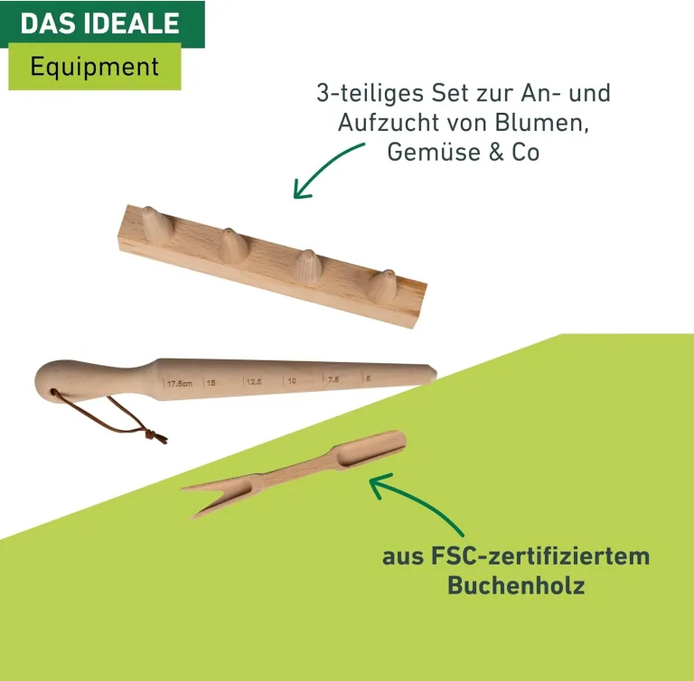 Windhager Anzuchtset, 3-teilig, Buchenholz, inkl. Pflanzholz, Pikierleiste und Pikiergabel, Pflanzsetz für Hochbeete, 05848 – Bild 3