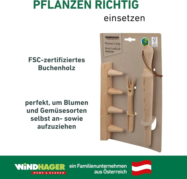 Windhager Anzuchtset, 3-teilig, Buchenholz, inkl. Pflanzholz, Pikierleiste und Pikiergabel, Pflanzsetz für Hochbeete, 05848 – Bild 5
