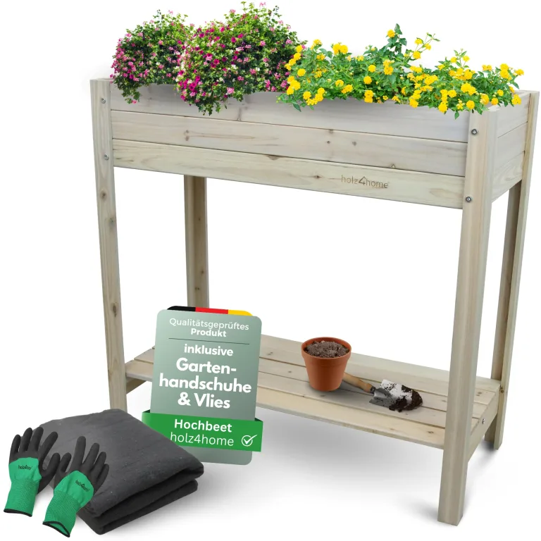 holz4home® Hochbeet inkl. Vlies-, Einlegevlies Naturholz Tanne Braun | 80x37x78 cm I Hochwertiges Tannenholz I Ideal für den kleinen Garten, Terrasse oder Balkon – Bild 8