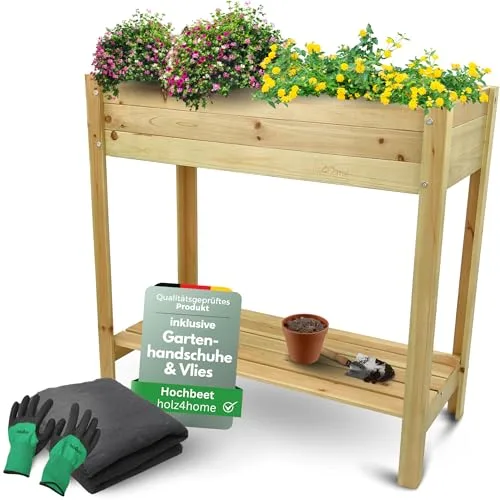 holz4home® Hochbeet inkl. Vlies-, Einlegevlies Naturholz Tanne Braun | 80x37x78 cm I Hochwertiges Tannenholz I Ideal für den kleinen Garten, Terrasse oder Balkon – Bild 9