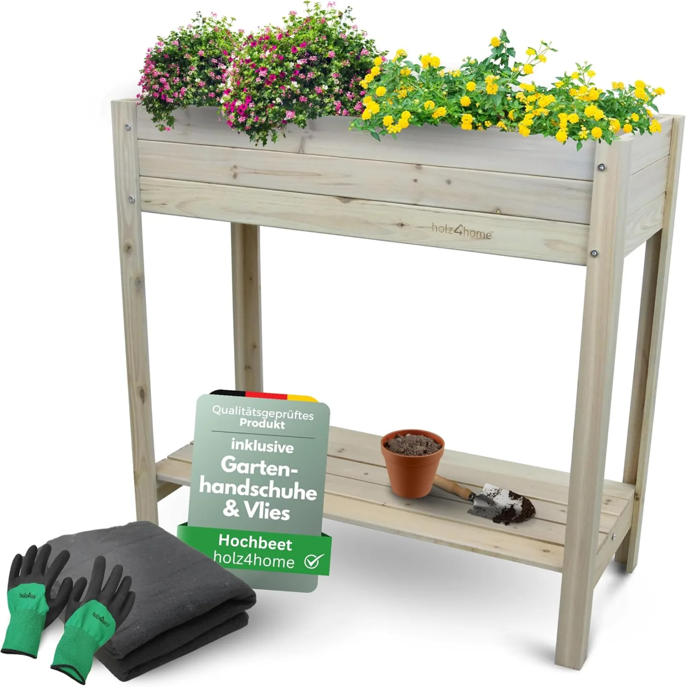 holz4home® Hochbeet inkl. Vlies-, Einlegevlies Naturholz Tanne Grauweiß | 80x37x78 cm I Hochwertiges Tannenholz I Ideal für den kleinen Garten, Terrasse oder Balkon - Bild 1