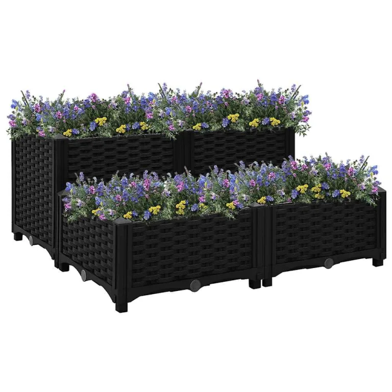 vidaXL Hochbeet Pflanzkasten Blumenkasten Gemüsebeet Pflanzbeet Blumenbeet Frühbeet Gartenbeet Blumenkübel Pflanzkübel 80x80x38cm Polypropylen – Bild 2