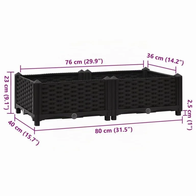 vidaXL Hochbeet Pflanzkasten Blumenkasten Gemüsebeet Pflanzbeet Blumenbeet Frühbeet Gartenbeet Pflanzkübel Blumenkübel 80x40x23cm Polypropylen – Bild 3