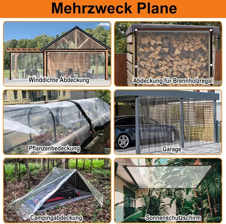 BeGrit 3M x 4M wasserdichte Transparente Plane mit Ösen Wetterfeste Plane Transparente Strapazierfähige Vordächer und Planen enthalten Spanngummi für Gartenmöbel Pflanzen Gewächshaus Pet Hutch Dach – Bild 8