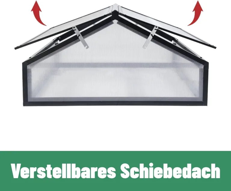 Gewächshaus Alu Frühbeet Hochbeet Tomatenhaus, Aufzuchtstation für Pflanzen Treibhaus, mit UV-Schutz Doppeldach lichtdurchlässig Scharnieren Frühbeetaufsatz, 117 x 97 x 52,5 cm, Schwarz, 10kg – Bild 4