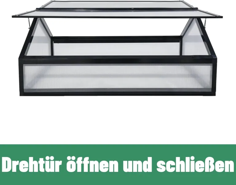 Gewächshaus Alu Frühbeet Hochbeet Tomatenhaus, Aufzuchtstation für Pflanzen Treibhaus, mit UV-Schutz Doppeldach lichtdurchlässig Scharnieren Frühbeetaufsatz, 117 x 97 x 52,5 cm, Schwarz, 10kg – Bild 3