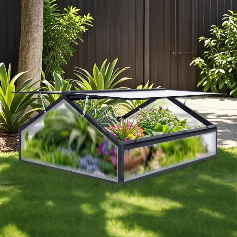 Gewächshaus Alu Frühbeet Hochbeet Tomatenhaus, Aufzuchtstation für Pflanzen Treibhaus, mit UV-Schutz Doppeldach lichtdurchlässig Scharnieren Frühbeetaufsatz, 117 x 97 x 52,5 cm, Schwarz, 10kg – Bild 1