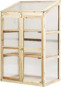 GYMAX Holz Frühbeet mit 3 Ablagen, Gewächshaus klein mit 2 Türen & Deckel, wetterfest Pflanzenbeet Aufzuchtschrank für Garten & Balkon, 60 x 45 x 100 cm, Natur - Thumbnail 6