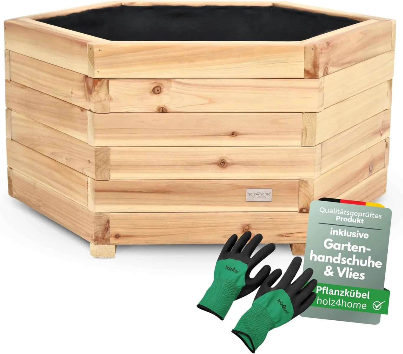 holz4home® Outdoor Pflanzkübel XL I 6-Eckig aus Tannenholz I inkl. Gartenhandschuhe & Vlies I Blumentopf Terrasse aus Holz I Pflanzkasten Pflanztopf Blumenkübel Balkon - Bild 1