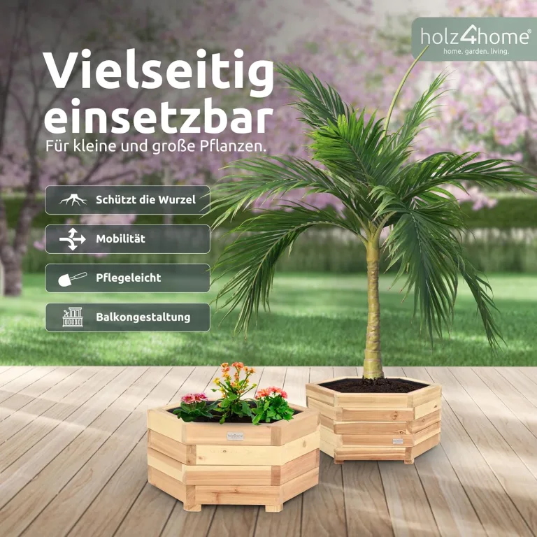 holz4home® Outdoor Pflanzkübel XL I 6-Eckig aus Tannenholz I inkl. Gartenhandschuhe & Vlies I Blumentopf Terrasse aus Holz I Pflanzkasten Pflanztopf Blumenkübel Balkon – Bild 4