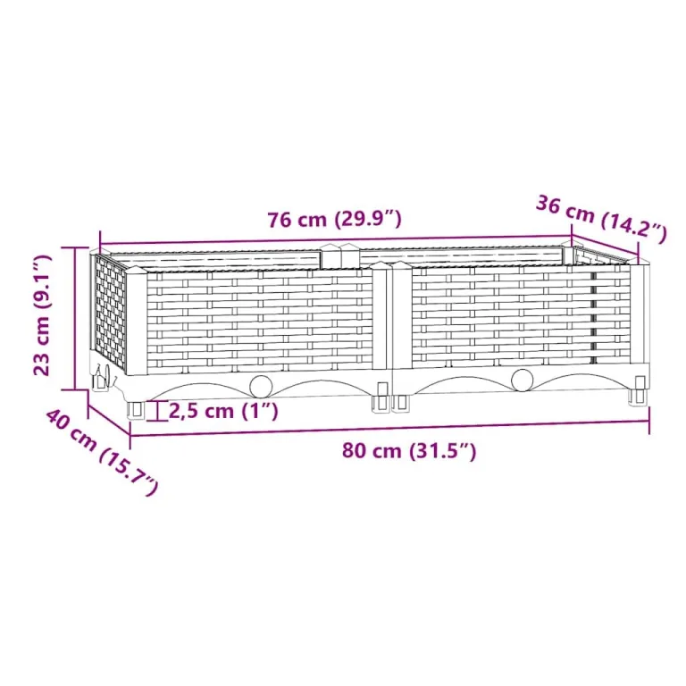 vidaXL Hochbeet Pflanzkasten Pflanzbeet Gemüsebeet Blumenbeet Blumenkasten Frühbeet Gartenbeet Blumenkübel Pflanzkübel 80x40x23cm Polypropylen – Bild 3