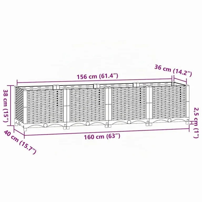 vidaXL Hochbeet 160 x 40 x 38 cm Polypropylen – Bild 3