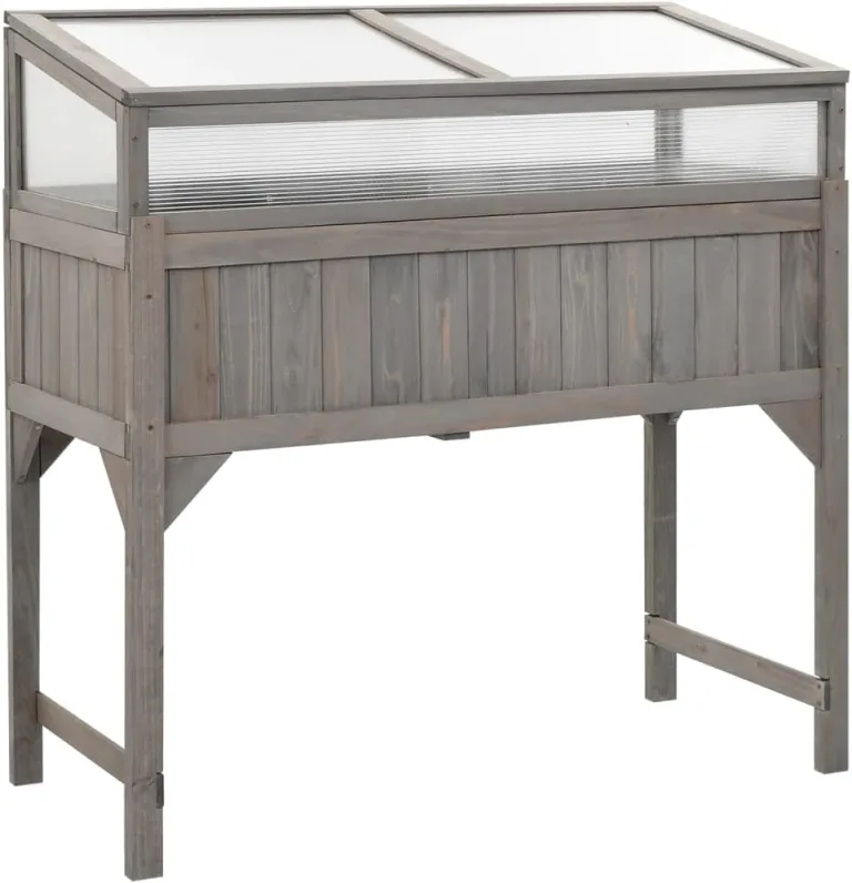 vidaXL Tannenholz Massiv Hochbeet mit Gewächshaus Pflanzkasten Frühbeet Beetaufsatz Kräuterbeet Blumenkasten Pflanzkübel 110x54x120cm