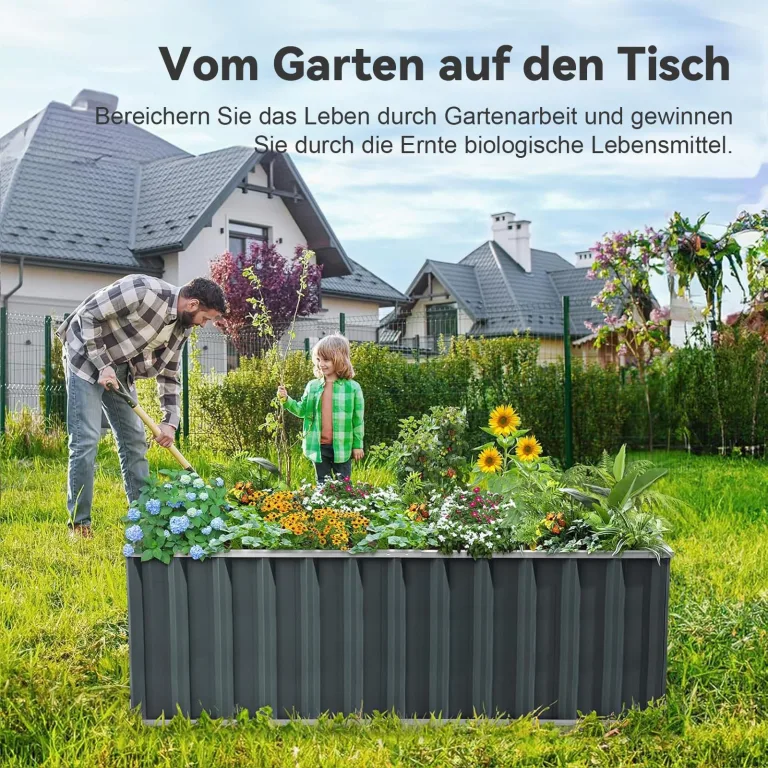 KING BIRD Hochbeet 174x90x60cm, verzinkter Stahl Frühbeet, rostfrei & stabil,Pflanzkasten für tief bewurzeltes Gemüse Kräuter Blumen,Grau – Bild 8