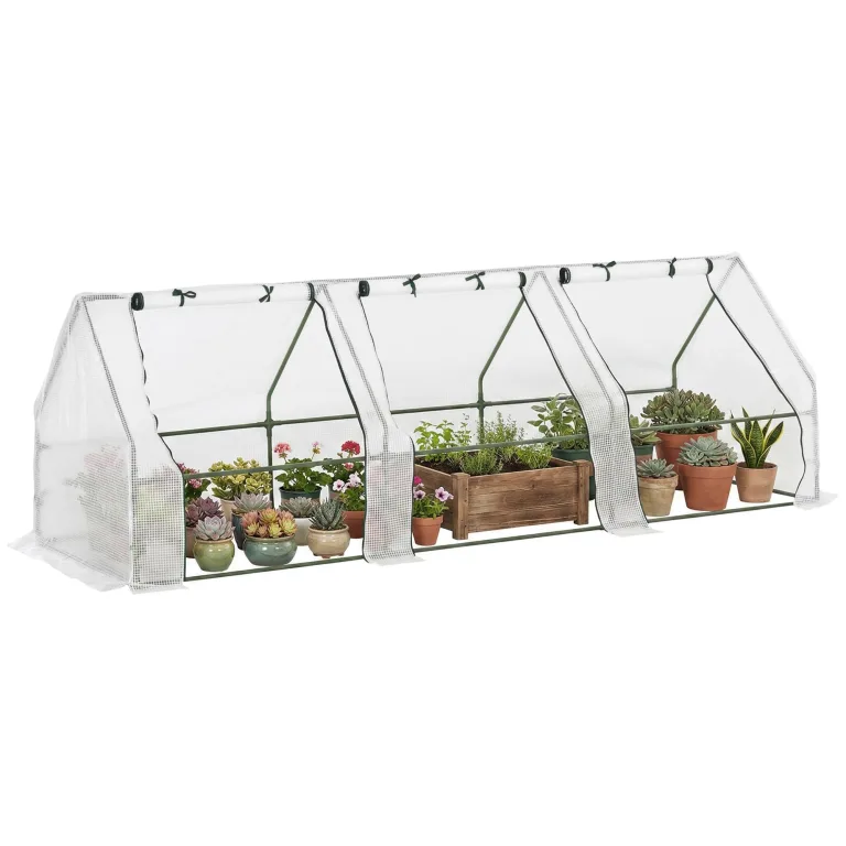 Outsunny Gewächshaus mit Reißverschlussfenster, Winterfest Foliengewächshaus aus Stahl, Treibhaus für Balkon, Garten, 180 x 90 x 90 cm, Tomatenhaus für Tomaten, Gemüse, Blumen, Grün – Bild 10