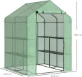 Outsunny Foliengewächshaus begehbares Gewächshaus mit 8 Regalebenen Tomatengewächshaus Treibhaus Frühbeet mit Tür Grün Stahl PE-Kunststoff 143 x 138 x 190 cm - Thumbnail 7