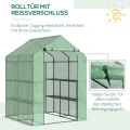 Outsunny Foliengewächshaus begehbares Gewächshaus mit 8 Regalebenen Tomatengewächshaus Treibhaus Frühbeet mit Tür Grün Stahl PE-Kunststoff 143 x 138 x 190 cm - Thumbnail 4