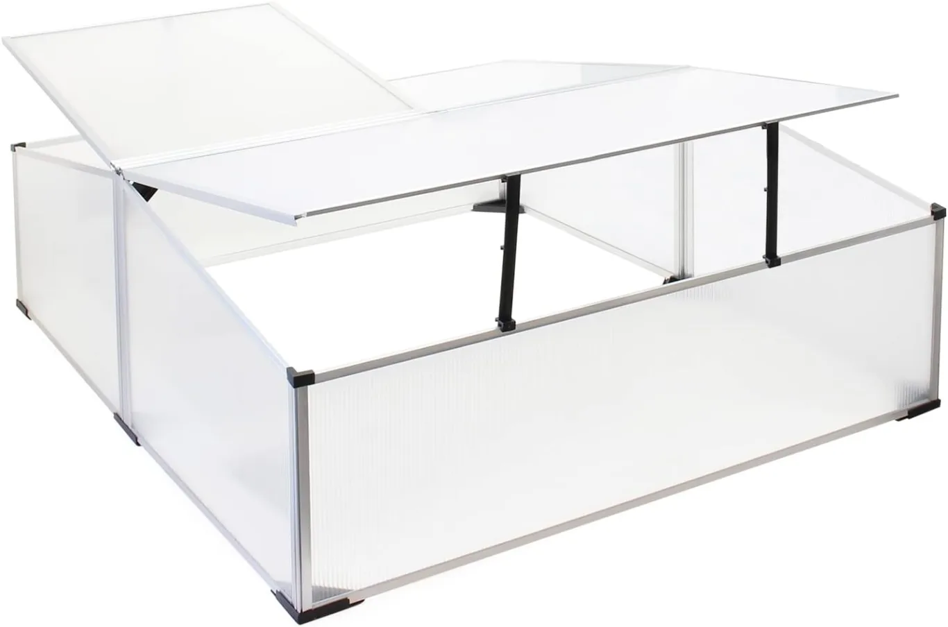 Wiltec Doppel Frühbeet Gewächshaus aus Aluminium, 100 x 120 x 40 cm, Gemüsebeet mit arretierbarem Dach und 3 Flügeln, witterungsbeständig, UV-Schutz - Bild 1
