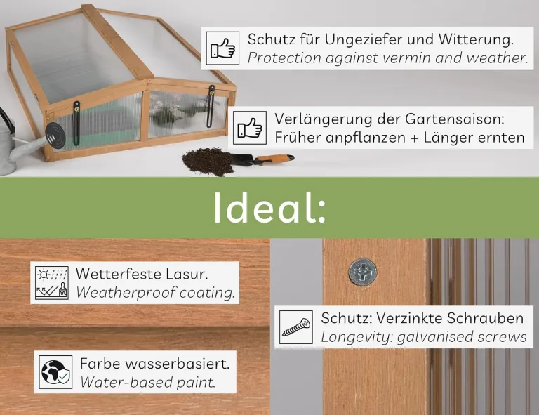 needs&wants® Frühbeet Aufsatz klein aus Holz Bausatz, Frühbeetkasten mit Abdeckung Gewächshaus mit Deckel wetterfest für Garten Balkon Outdoor, Polycarbonat, dunkel-braun – Bild 3