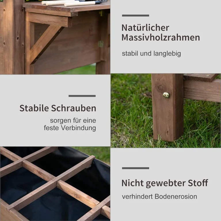 Outsunny Hochbeet Pflanzkasten mit 8 geteilten Gittern Faltbare Ablage Blumenkasten Blumentopf Kräuterbeet Massivholz Braun 123 x 54 x 80 cm – Bild 5