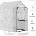 Outsunny Foliengewächshaus begehbares Gewächshaus mit 4 Regalebenen Tomatengewächshaus Treibhaus Frühbeet mit Tür Grün Stahl PE 120 x 186 x 190 cm - Thumbnail 3