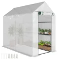 Outsunny Foliengewächshaus begehbares Gewächshaus mit 4 Regalebenen Tomatengewächshaus Treibhaus Frühbeet mit Tür Grün Stahl PE 120 x 186 x 190 cm - Thumbnail 10