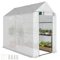 Outsunny Foliengewächshaus begehbares Gewächshaus mit 4 Regalebenen Tomatengewächshaus Treibhaus Frühbeet mit Tür Grün Stahl PE 120 x 186 x 190 cm - Thumbnail 1