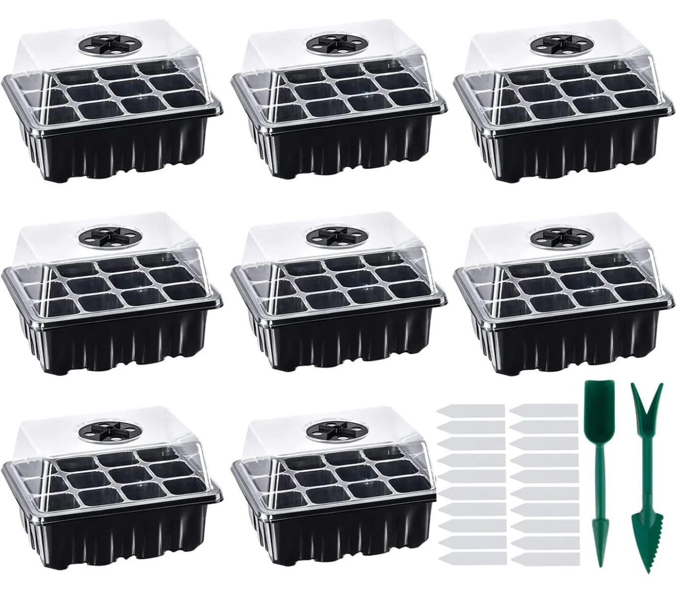 8 Stück Zimmergewächshaus Anzuchtkasten, Saatgut Starter Tray 96 Zellen Mini Gewächshaus Anzucht Set Setzling Starter Tabletts Mini-Propagator für Sämling Pflanze (Schwarz) - Bild 1