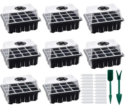 8 Stück Zimmergewächshaus Anzuchtkasten, Saatgut Starter Tray 96 Zellen Mini Gewächshaus Anzucht Set Setzling Starter Tabletts Mini-Propagator für Sämling Pflanze (Schwarz) – Bild 9