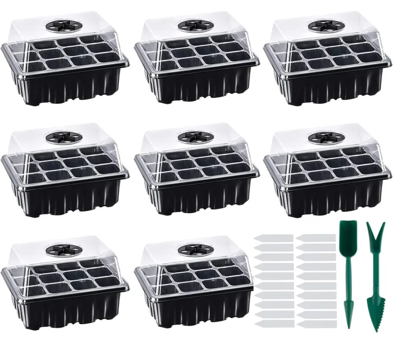 8 Stück Zimmergewächshaus Anzuchtkasten, Saatgut Starter Tray 96 Zellen Mini Gewächshaus Anzucht Set Setzling Starter Tabletts Mini-Propagator für Sämling Pflanze (Schwarz) – Bild 1